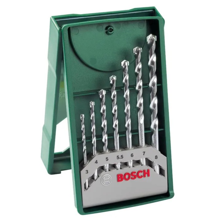 Set burghie pentru piatra, Bosch Mini-X-Line, 3 - 8 mm, prindere cilindrica, 7 bucati