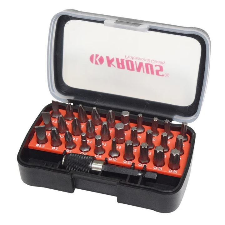 Set 30 biti pentru insurubare, Kronus 701663, cu suport universal, 32 piese
