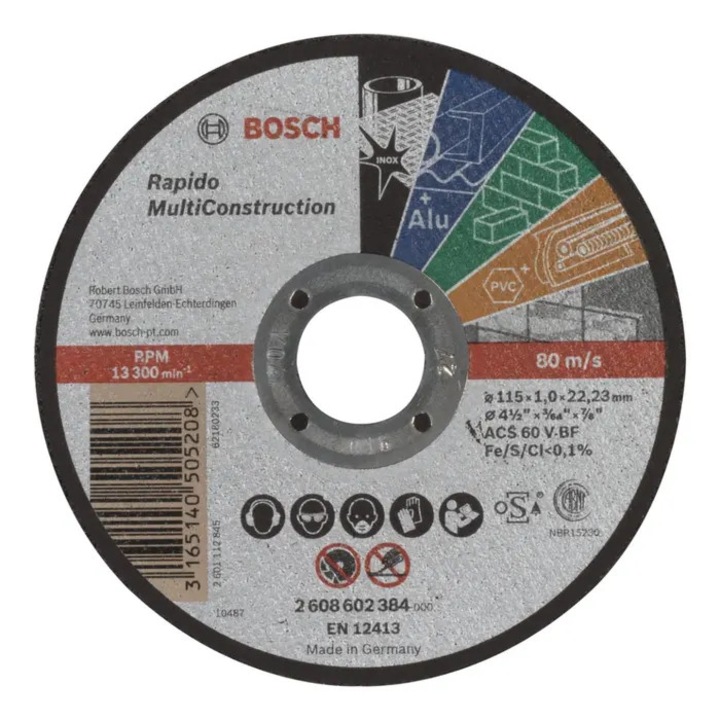 Disc debitare, Bosch Rapido Multi Construction, 115 x 22.23 x 1 mm