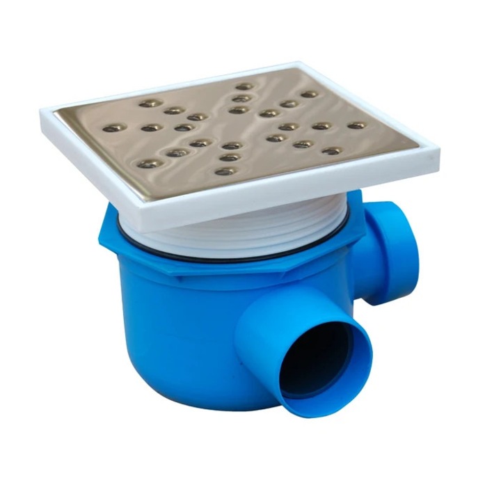 Sifon pardoseala complet, polipropilena + inox, 1 iesire - 1 intrare, D 40 mm, 90 grade, dreapta