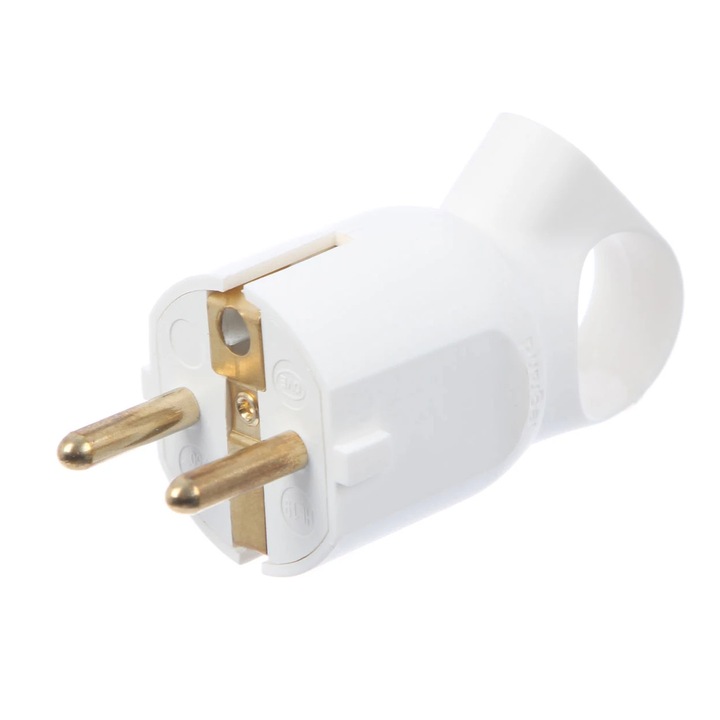 Fisa 2P+T cu inel 050330, contact de protectie, 16A, alb