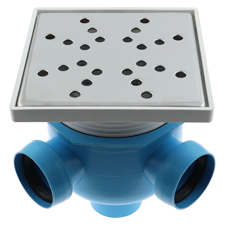 Sifon pardoseala complet, polipropilena + inox, cu inaltator, 1 iesire D 50 mm, 2 intrari D 40 mm, 90 grade