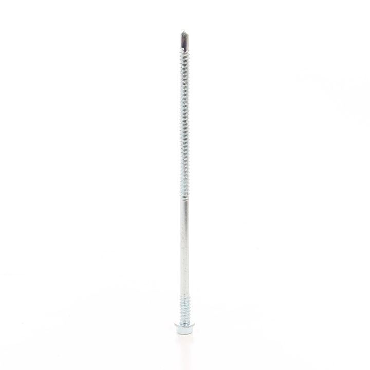 Surub autoforant, pentru panouri, cu cap hexagonal, din otel, zincat alb, SW8, 6.3/5.5 x 150 mm