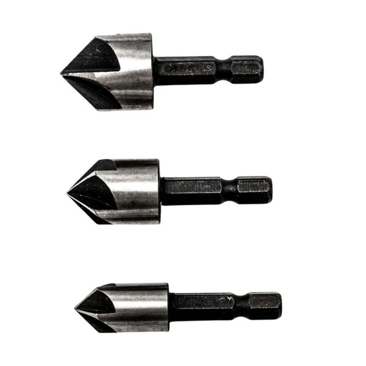 Set 3 freze metal, pentru sanfrenare, Lumytools LT21853, coada hexagonala, 12 / 16 / 19 mm