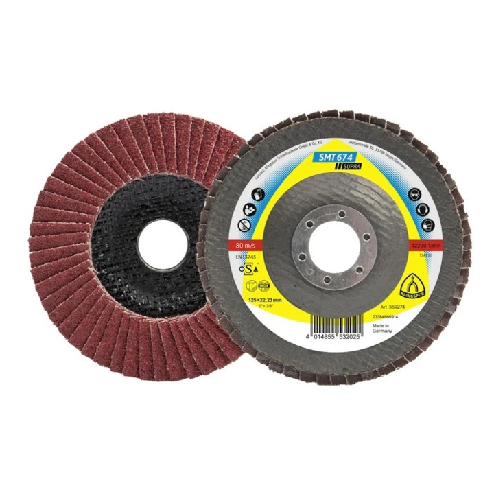 Disc lamelar frontal, pentru metal, Klingspor SMT 674, 125 x 22.23 mm, granulatie 80