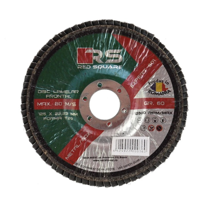 Disc lamelar frontal, pentru otel / inox, Red Square, 125 x 22 mm, granulatie 60