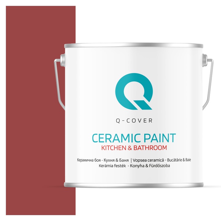 Vopsea lavabila ceramica Q-COVER Bucatarie & Baie, anti-mucegai, anti-bacterian, Rosu inchis H3412, 5L
