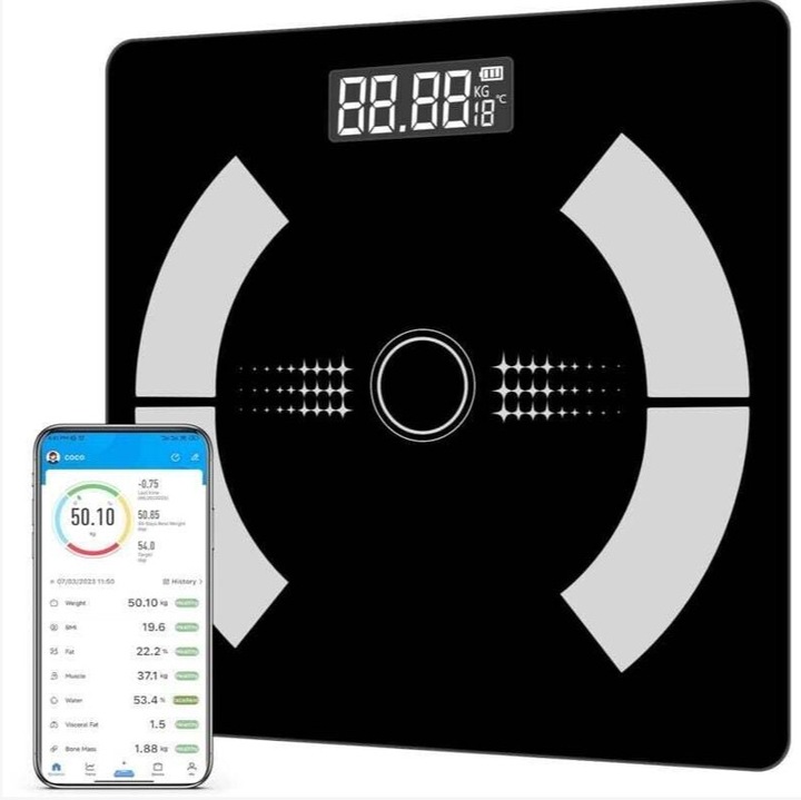 Cantar inteligent baie Bluetooth, analiza corporala completa, 12 indicatori, max 180 kg