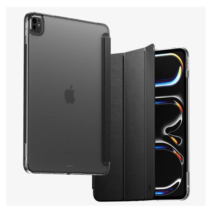 Spigen liquid air szilikon tabletvédő, aktív flip, oldalra nyíló, trifold, asztali tartó, fekete, kompatibilis: Apple IPAD Pro 11, 2025, / IPAD Pro 11, 2024