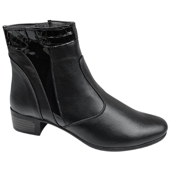 Botine dama scurte din piele naturala, Culoare bej, Negru