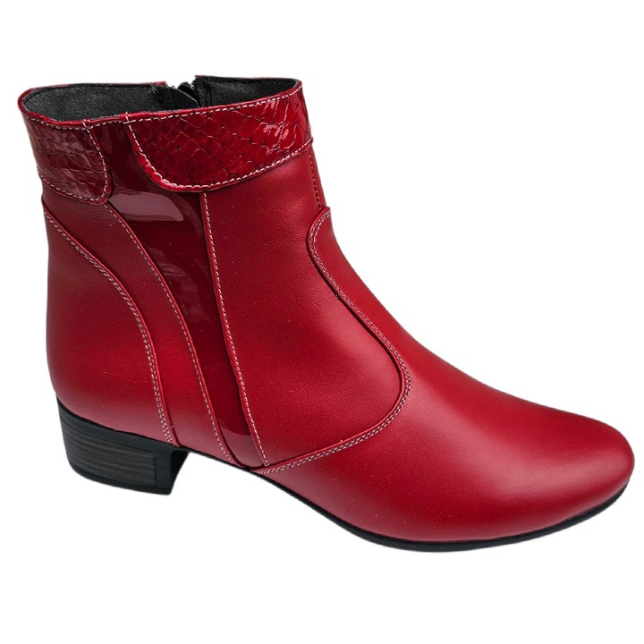 Botine dama scurte din piele naturala, Culoare bej, Rosu