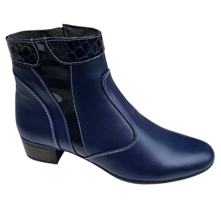 Botine dama scurte din piele naturala, Culoare bej, Bleumarin