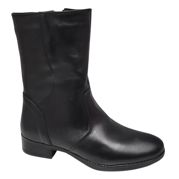 Cizme dame din piele naturala imblanite cu toc mic, culoare, Negru