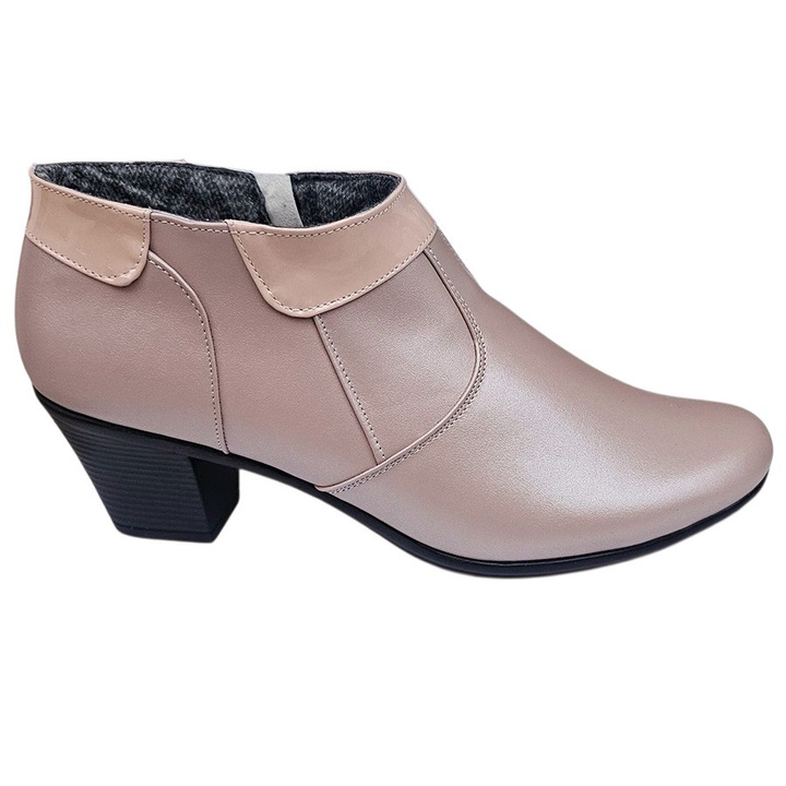 Botine dama scurte din piele naturala Dona, Bej sampanie