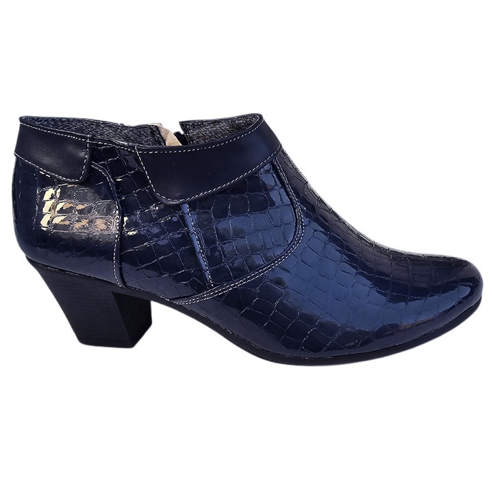 Botine dama scurte din piele naturala Dona, Albastru inchis