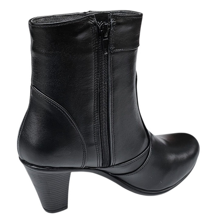 Botine inalte dama elegante cu toc conic din piele naturala, Negru