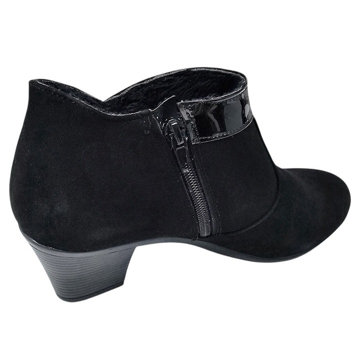 Botine dama scurte din piele naturala Daria, Negru velur