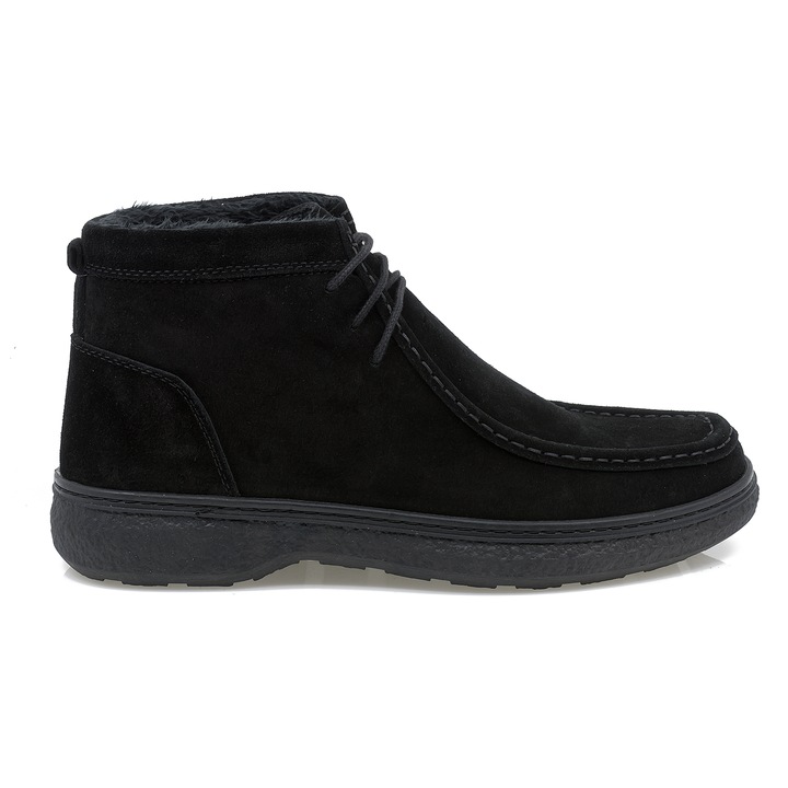 Ghete barbati casual, Goretti, piele nabuc, negre, 44