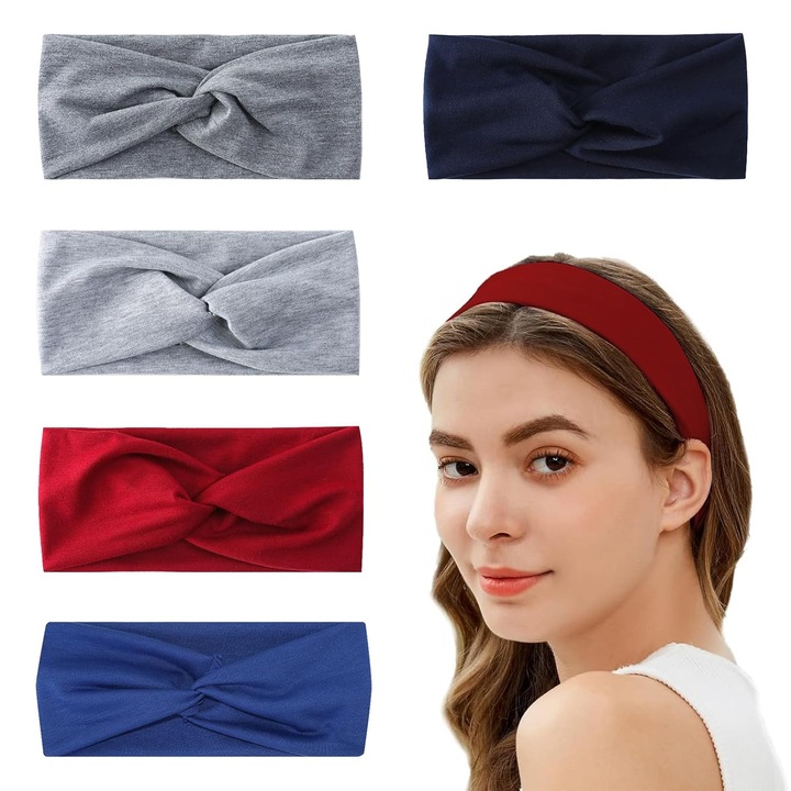 Set 5 bandane elastice Amexo, multicolor, pentru sport, yoga, dimensiune unică