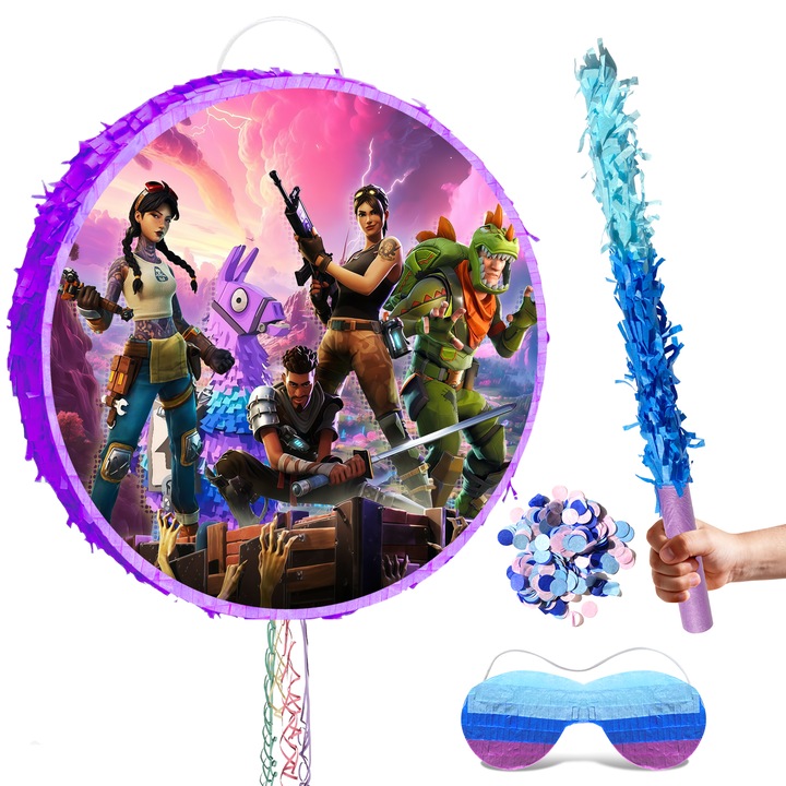 Комплект от 4 части пинята Fortnite за декорации за парти Fortnite/декорации за рожден ден Fortnite, InBoxxarty, аксесоари за парти Fortnite, многоцветен