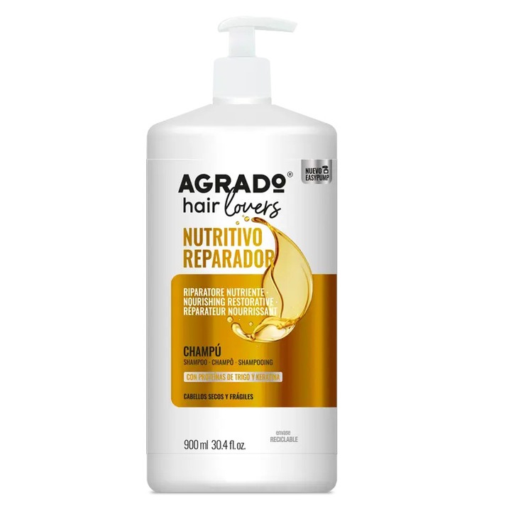 Sampon Agrado, 900ml, pentru par uscat, cu pompita, unisex