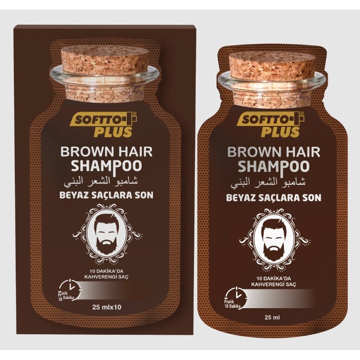 Тониращ шампоан, Softto Plus, полуперманентна боя, покритие на бели коси, кафяв, 25мл
