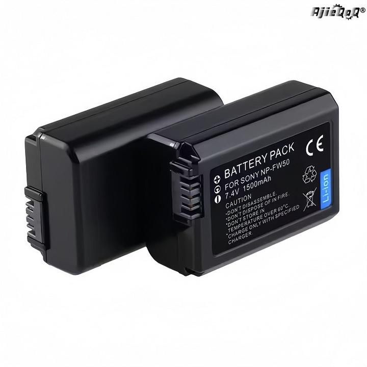Set 2 db NP-FW50 Akkumulátor, AjieQaQ®, 1500mAh, Kompatibilis Sony NEX-5N/5/F3/C3/3, Feszültség 7.4V, Méretek 32x19x45mm, Fekete, Túlterhelés elleni védelem, Könnyen telepíthető, Hordozható, Tartalék készlet, Eredeti csere