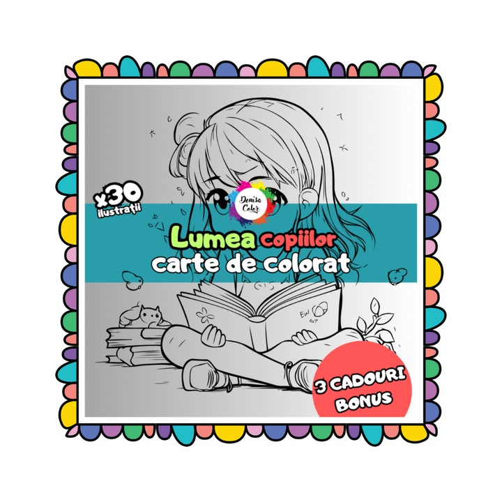 Carte de Colorat DenisaColor, 30 Pagini Educative, format 21x21cm, hartie premium, legatura cu arc metalic