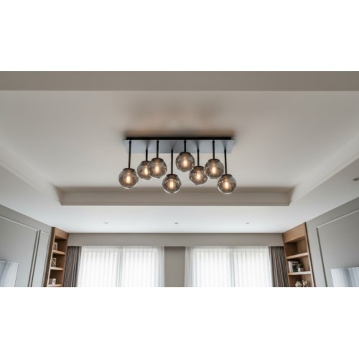 Lustra suspendată, Led Zone, 8 socluri E27, negru, 76x27x36cm