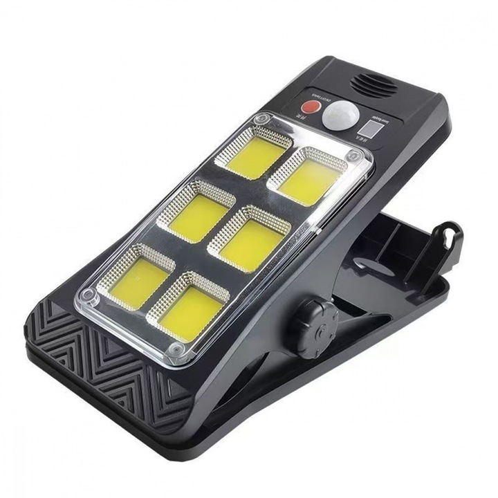 Noua lumina solara cu clema pentru exterior, multifunctionala, cu detectie a corpului uman, gradina, curte, in aer liber, impermeabila, lampa de iluminat stradala solara