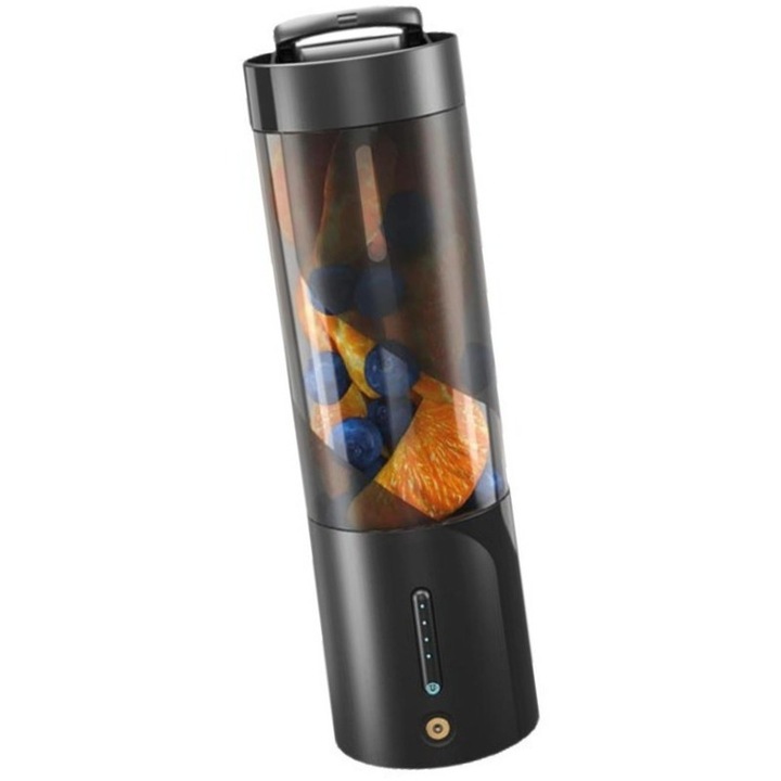 Mini Blender Portabil, 450ml, 6 Lame, Negru, 70x240mm