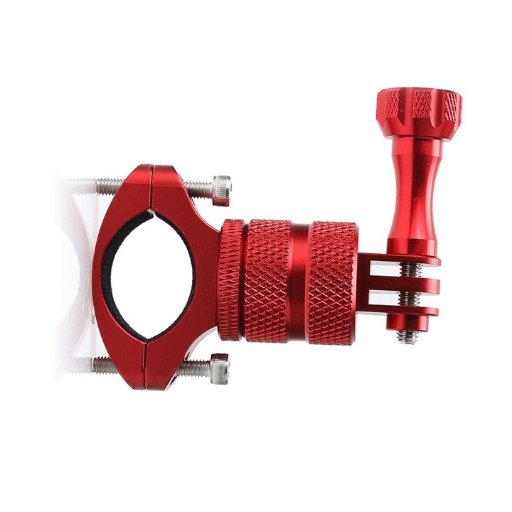 Червена метална стойка за кормило за спортни камери, за GoPro Hero серия, за Xiaomi/за Yi, за SJ4000, свободно регулиране на 360°, здрава и издръжлива