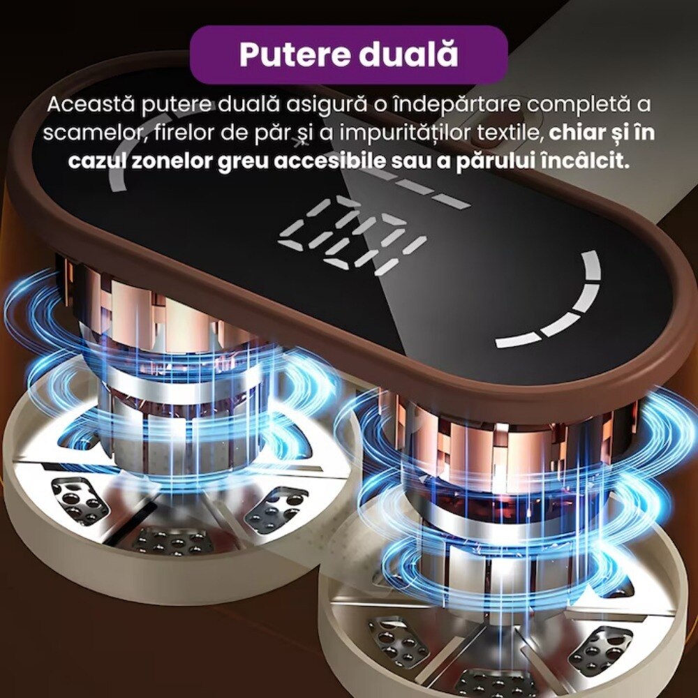 Aparat Electric Profesional pentru Indepartarea Scamelor, Afisaj LED, Portabil,2 Nivele de Intensitate, Lame din Otel Inoxidabil cu 6 Taisuri, Functie de Aspirare, Reincarcabil USB, Ideal pentru Haine, Mobilier si Textile, Afisaj digital inteligent