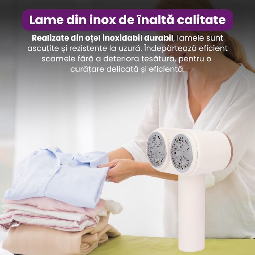 Aparat Electric Profesional pentru Indepartarea Scamelor, Afisaj LED, Portabil,2 Nivele de Intensitate, Lame din Otel Inoxidabil cu 6 Taisuri, Functie de Aspirare, Reincarcabil USB, Ideal pentru Haine, Mobilier si Textile, Afisaj digital inteligent