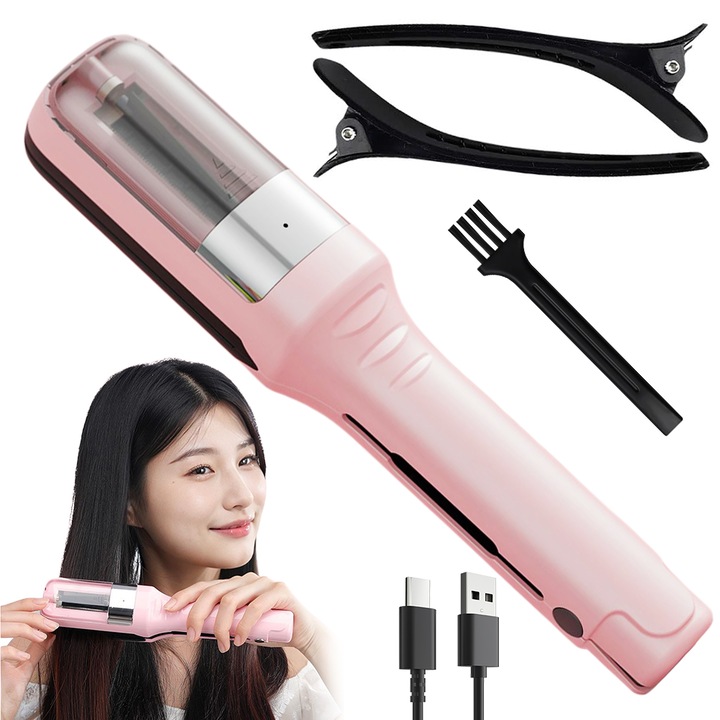 Aparat de tuns pentru varfuri despicate, aparat de reparat varfuri despicate, instrument de coafat parul, ABS, reincarcabil USB, 500Mah, cu maner ergonomic pentru toate tipurile de par, 25.5 * 5.2 * 4.8cm, roz