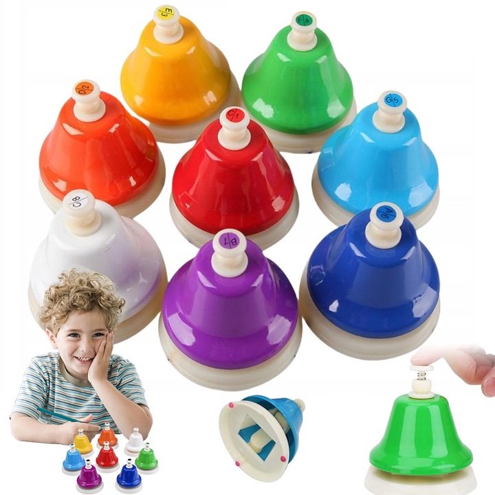 Clopot presat manual cu 8 tonuri C D E F G A B C, culori stralucitoare, usor de jucat, dezvoltarea inteligentei muzicale, ajuta la imbunatatirea inteligentei