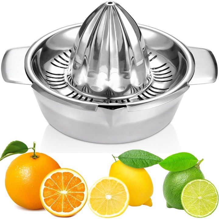 Presa manuală de citrice TodyJeyHo, inox 304, cu filtru, 12 oz, 2 ciocuri