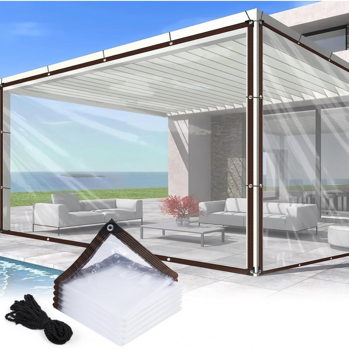 PSC 2x3m átlátszó vízálló ponyva fémfűzőkkel, vízálló, kültéri bútorvédelemhez