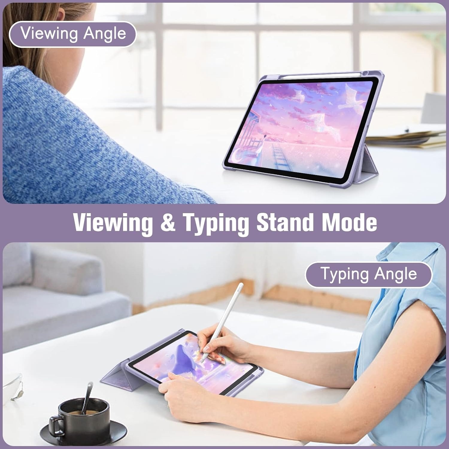Husă pentru iPad Air 11" 2024/2025, Violet, material hardshell, suport pentru creion