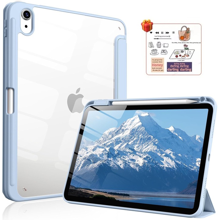 Husa de protectie pentru tableta, potrivita pentru iPad (A16) 11th 11 inch 2025, husa pentru iPad 10th 10, 9 inch 2022, Cadou autocolante, husa DIY pentru tableta, Albastru ciel