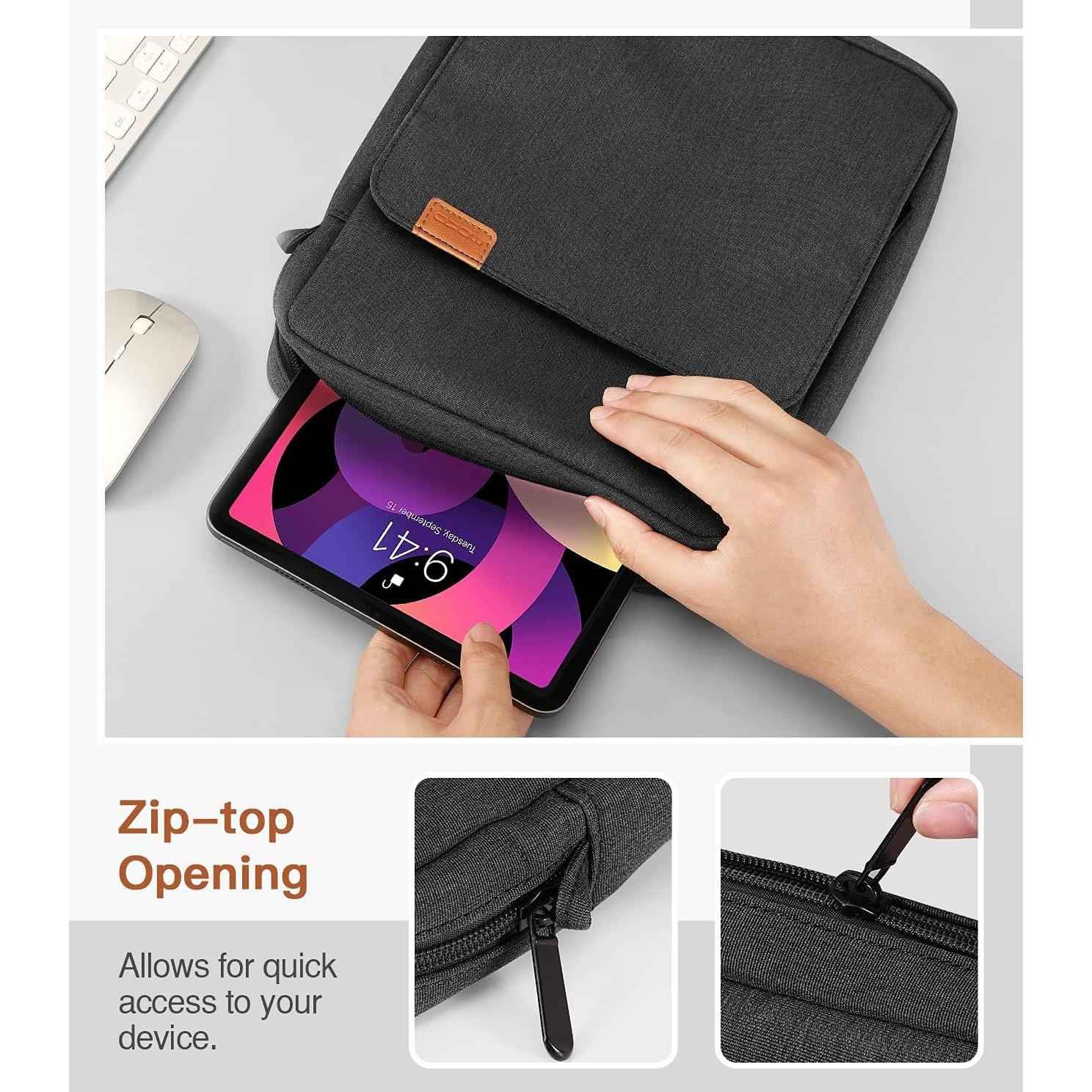 Geanta pentru tablete, Husa pentru 11 inch universala tableta, Water resistent panza Oxford, Protectie fleece interna, Usor si portabil, Compatibila iPad 10.2/10.5/10.9, Negru