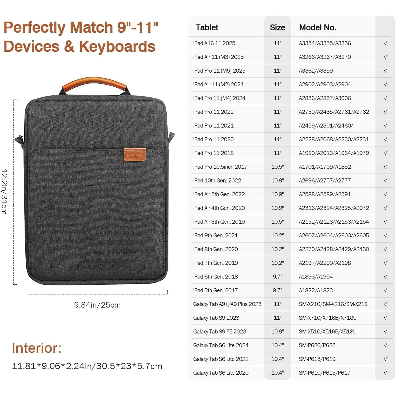 Geanta pentru tablete, Husa pentru 11 inch universala tableta, Water resistent panza Oxford, Protectie fleece interna, Usor si portabil, Compatibila iPad 10.2/10.5/10.9, Negru