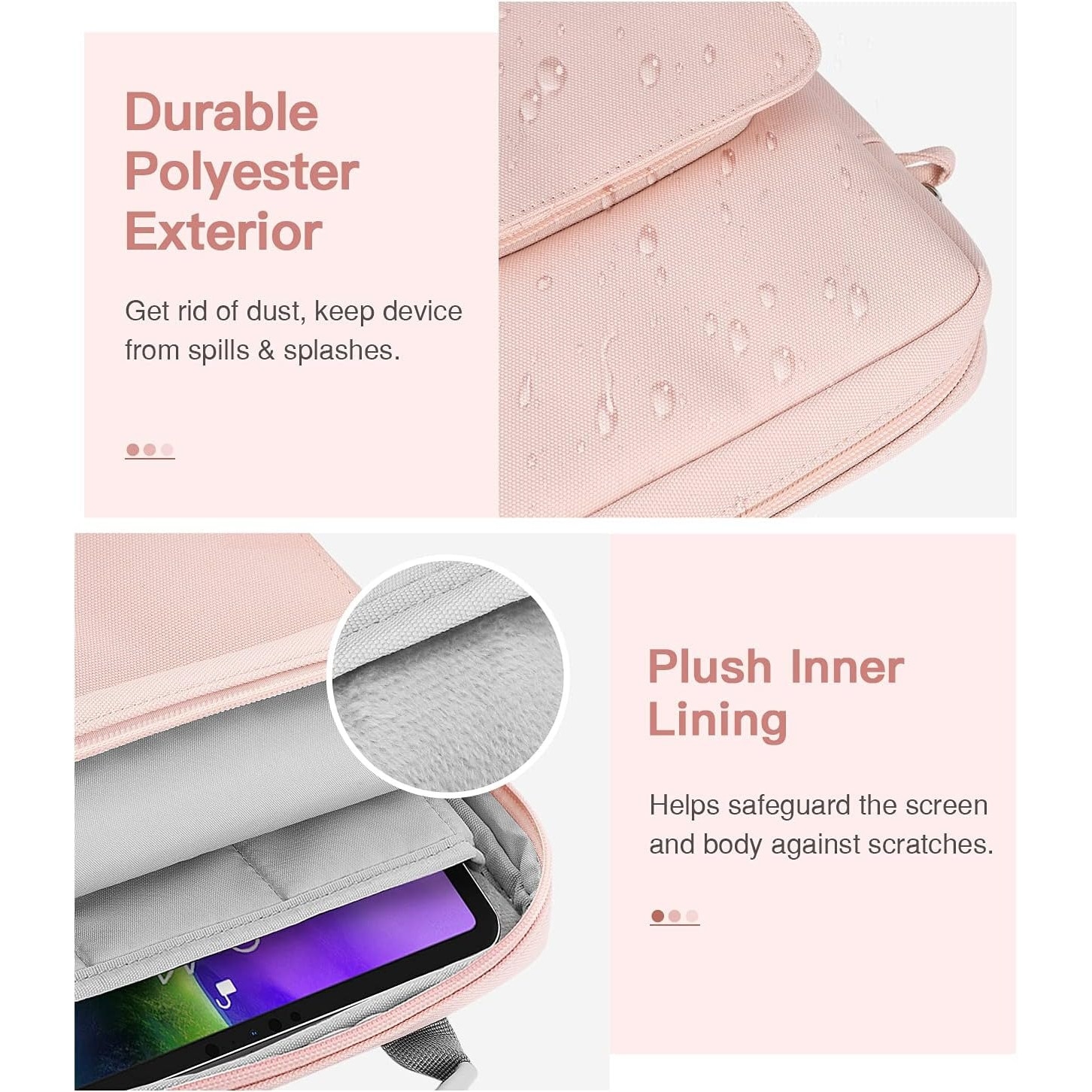Geanta tableta 9-11″, Husa pentru 11 inch universala tableta, Water resistent panza Oxford, Protectie fleece interna, Usor si portabil, Compatibila iPad 10.2/10.5/10.9, Roz