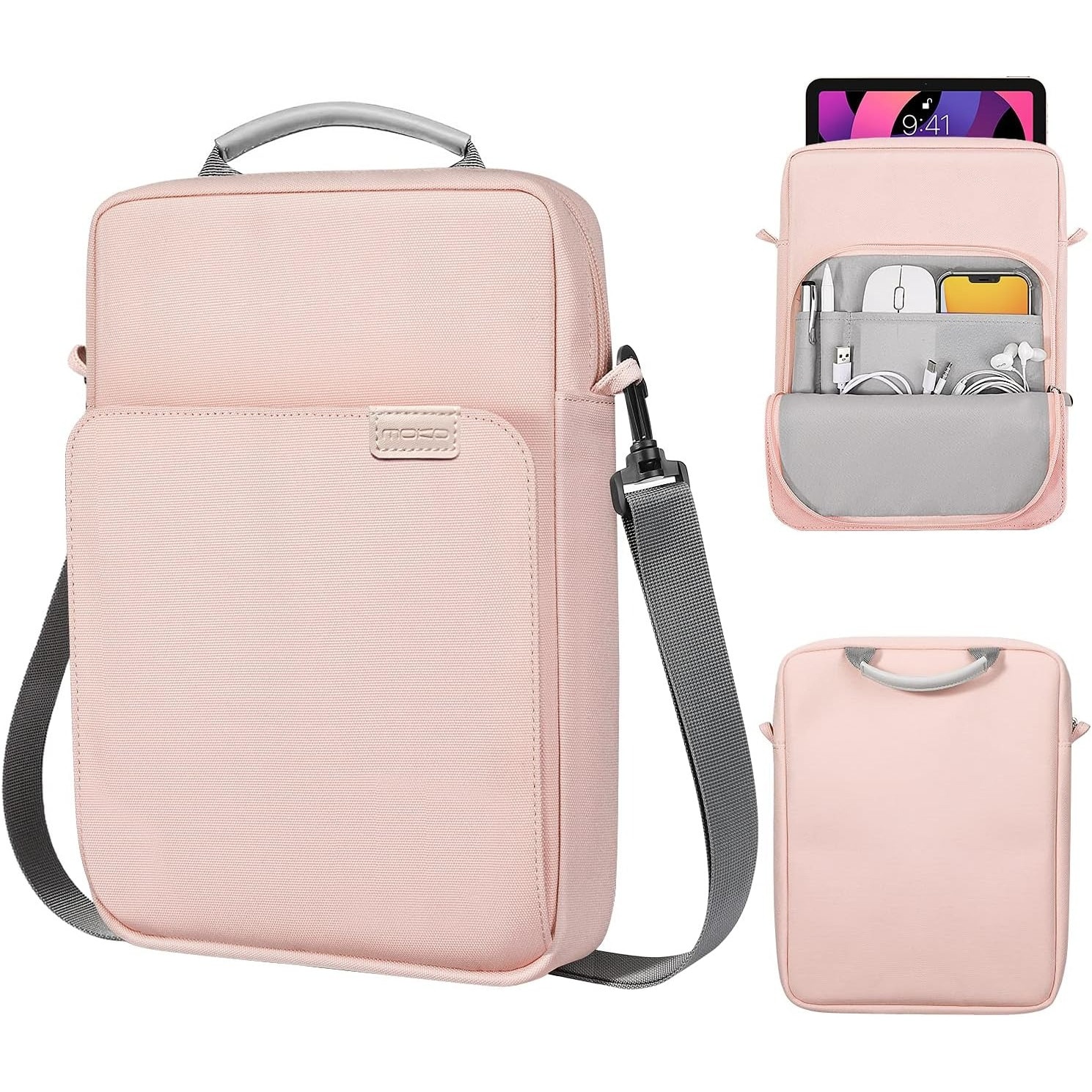 Geanta tableta 9-11″, Husa pentru 11 inch universala tableta, Water resistent panza Oxford, Protectie fleece interna, Usor si portabil, Compatibila iPad 10.2/10.5/10.9, Roz