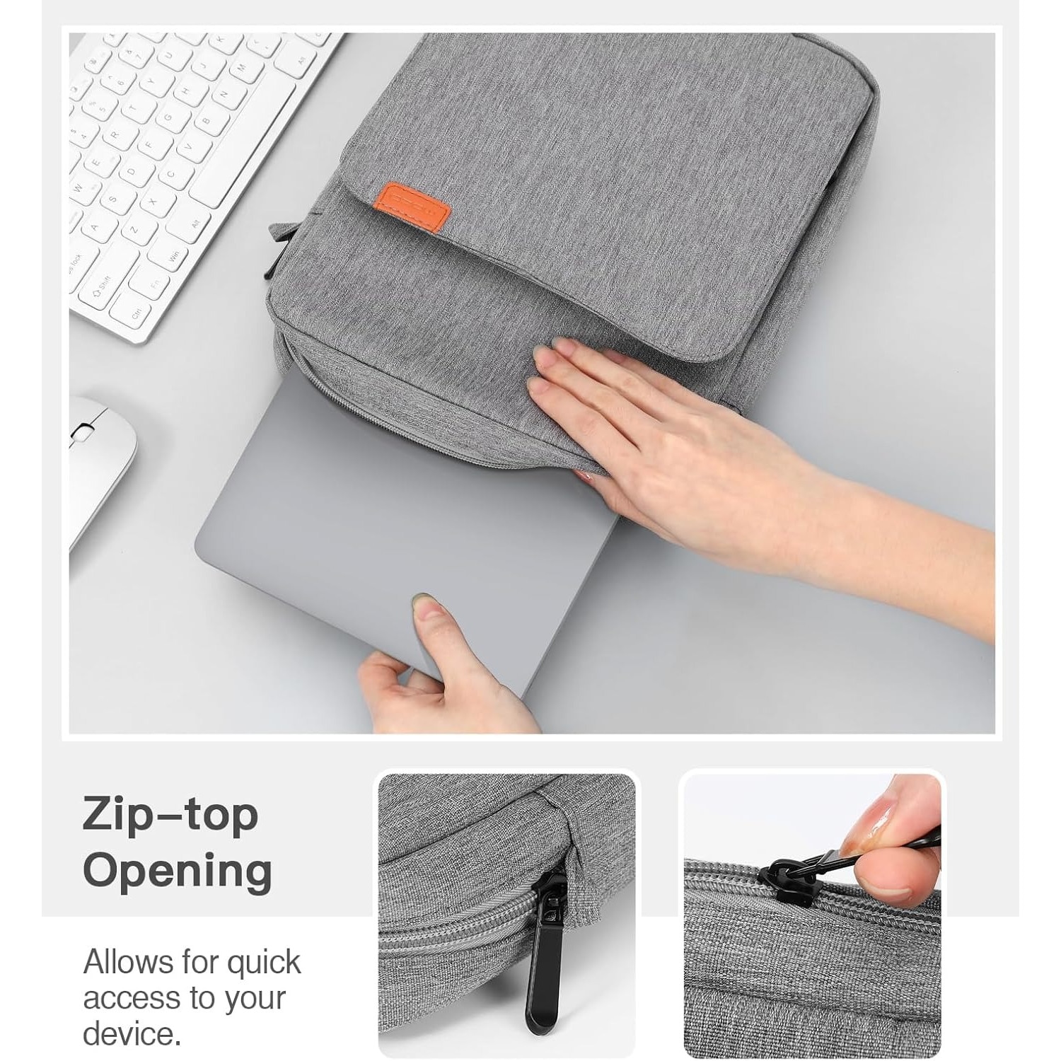 Geanta tableta 9-11″, Husa pentru 11 inch universala tableta, Water resistent panza Oxford, Protectie fleece interna, Usor si portabil, Compatibila iPad 10.2/10.5/10.9, Gri deschis