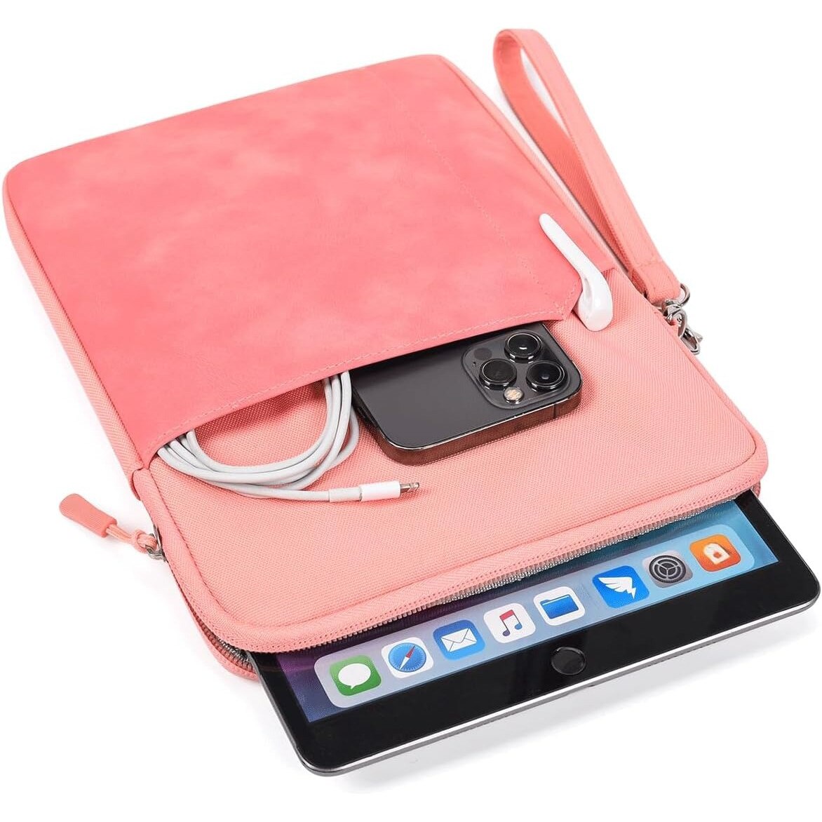 Husa Tableta pentru 9.7 - 11 inch, Compatibila Samsung / Apple / Lenovo / HUAWEI, Fermoar metalic, Protectie fleece interna, Mare Capacitate, Portabili, cu Manere, Roz