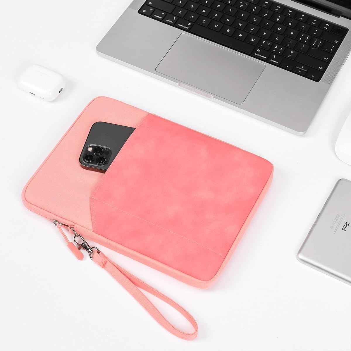 Husa Tableta pentru 9.7 - 11 inch, Compatibila Samsung / Apple / Lenovo / HUAWEI, Fermoar metalic, Protectie fleece interna, Mare Capacitate, Portabili, cu Manere, Roz