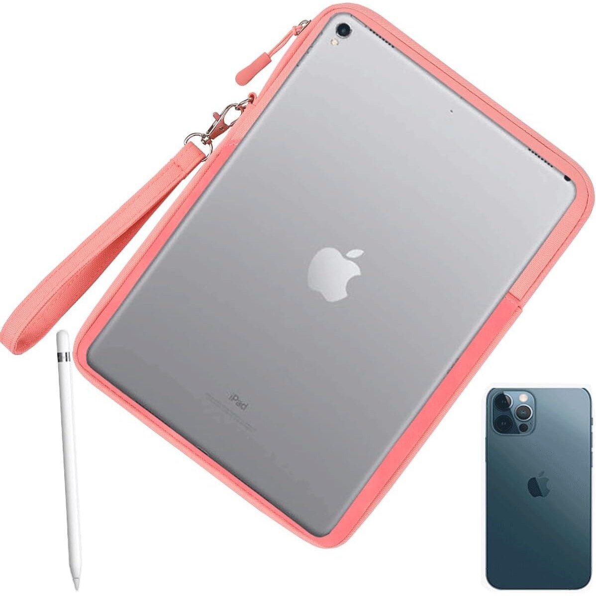 Husa Tableta pentru 9.7 - 11 inch, Compatibila Samsung / Apple / Lenovo / HUAWEI, Fermoar metalic, Protectie fleece interna, Mare Capacitate, Portabili, cu Manere, Roz