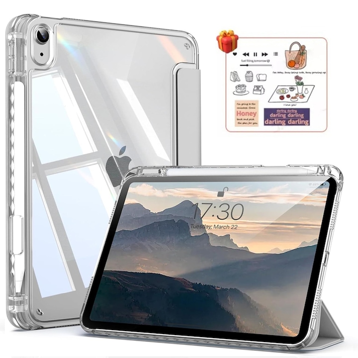 Husa protectie tablete, Rezistenta la socuri, Pentru iPad iPad 10th/11th Generation (10.9/11 Inch), husa inteligenta cu suport pliabil in trei, Cadou autocolante, husa DIY pentru tableta, Gri