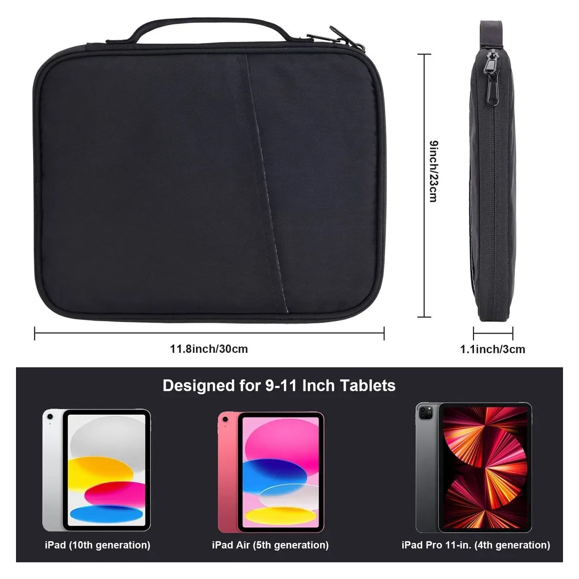 Carcasa de protectie pentru tableta, 11 inch, stocare multistrat, impermeabila si rezistenta la uzura, material Nylon, mica si portabila, Negru